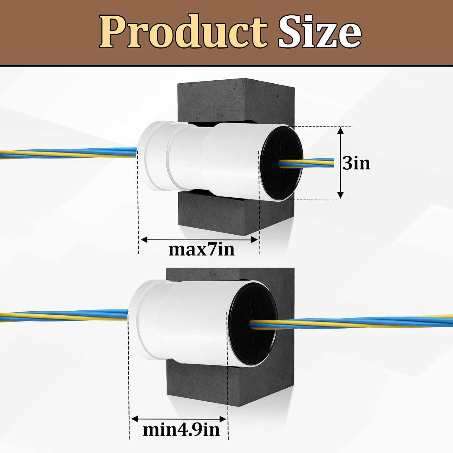 3" ID Cable Pass Through Wall Port Fits 4.9" - 7" Wall Thickness Provides White Solid Channel Pass Cables from One Side of Barrier to The Other for Home Office Indoor Use