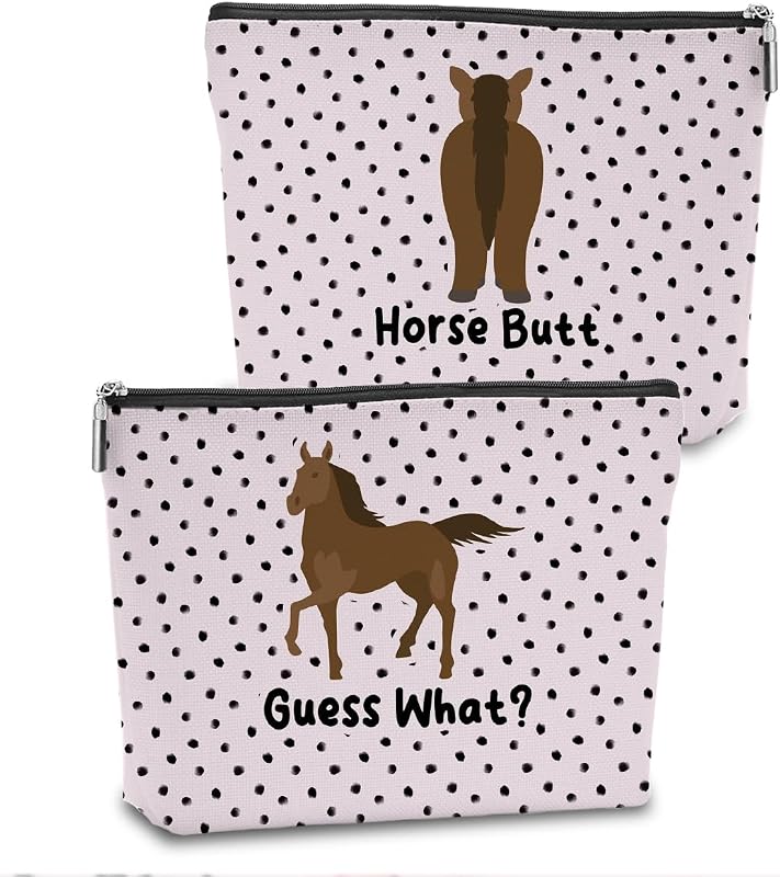 Necessaire de maquiagem VICBOU com estampa de cavalos e poás, rosa