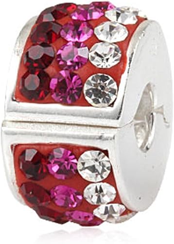 Clip tapón encanto plata de ley 925 Crystal Charm Spacer encanto encanto de bloqueo para pulsera de Pandora, Rojo, CC-1724