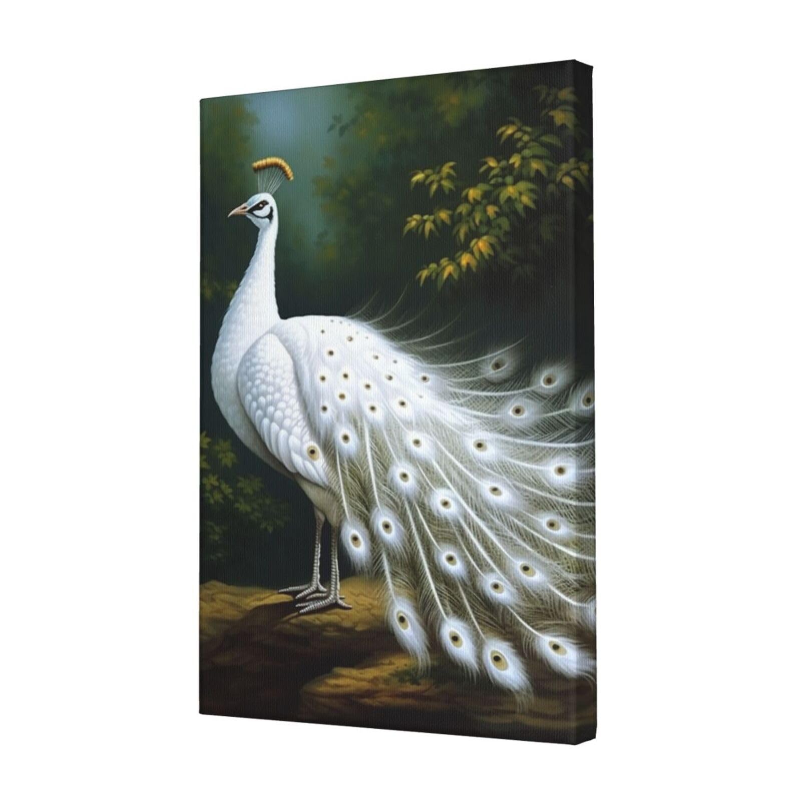 KLOPH White Peacock Canvas Wall Art for Living Room 12"x18" Modern Artwork Painting for Bathroom Hanging Canvas Prints Aesthetic Wallart for Bedroom Kitchen Office Wall Decor