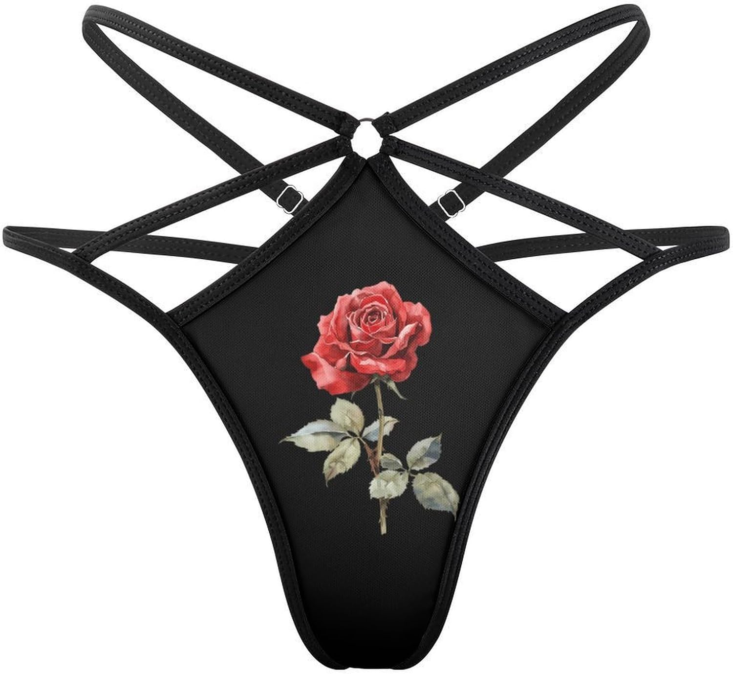 Red Rose Watercolor Funny Women's T-back Thong Panties G-String Printed No Show Underwear