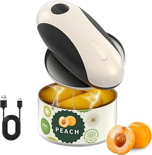 CIRCLE JOY Rechargeable Electric Can Opener, One-Touch Automatic Can Opening with Lid Remover & Smooth Edge Cutting, Food-Safe, Easy to Use for Seniors and Arthritis, Black White