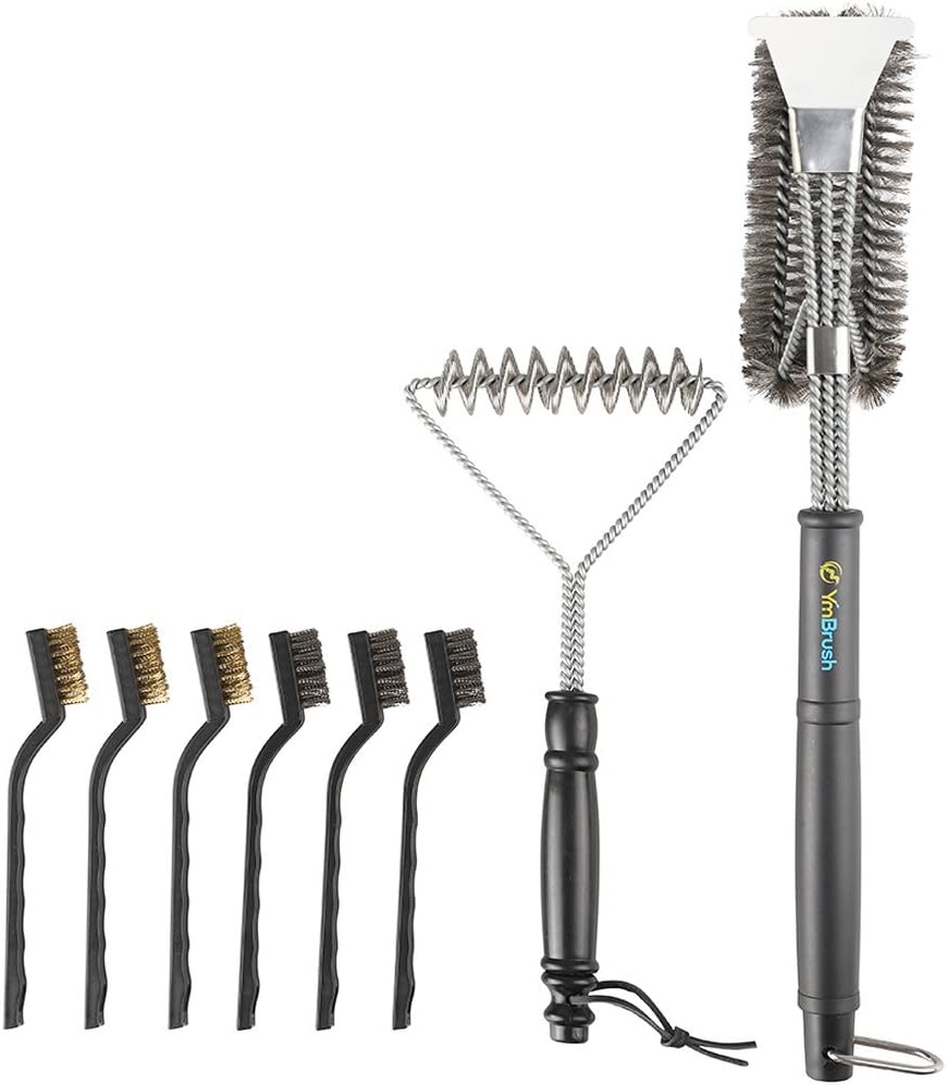 Grill Brush and Scraper -8PCS Extra Strong Deep Clean BBQ Cleaner Kit - Safe Wire Bristles Stainless Steel Barbecue Triple Scrubber Cleaning Brush for Weber Gas/Charcoal Grilling Grates, Best wizard t