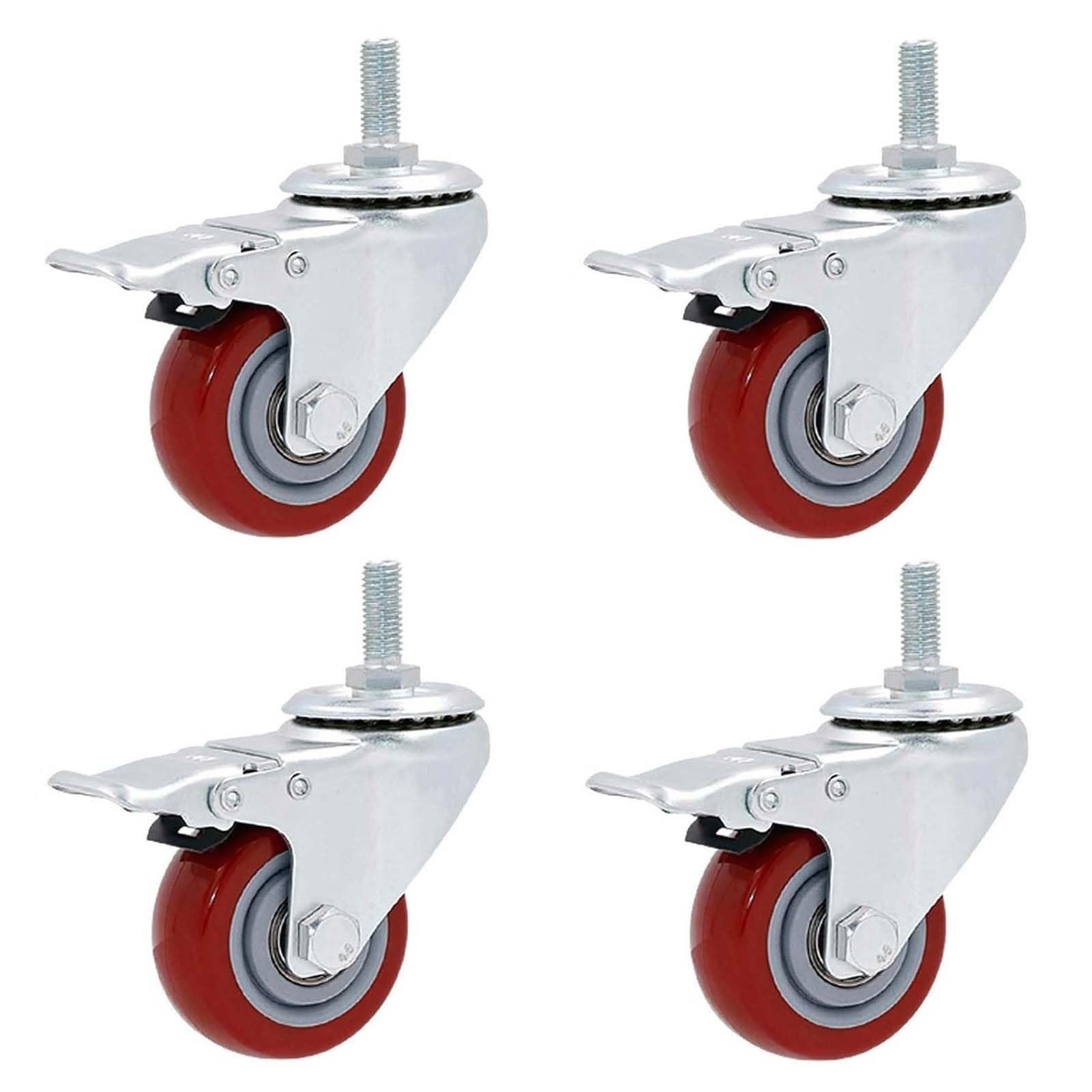 Roulettes pivotantes robustes à tige filetée de 7,6 cm roues silencieuses PU pour meuble lot 4