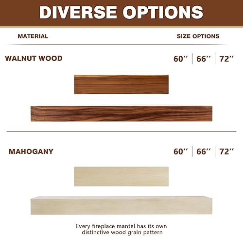 Miniatura 6 de Estante rústico de madera de caoba de 72 pulgadas para chimenea, estante flotante largo para decoración de pared, mantel flotante montado en la