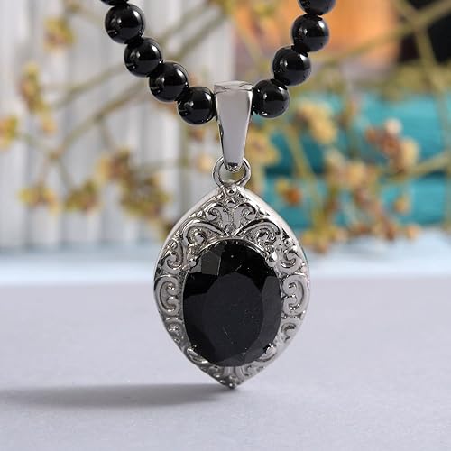 Miniatura 6 de Compra LC - Collar colgante de turmalina negra para mujer cuentas de cuarcita acero inoxidable tamaño 20 pulgadas Metal