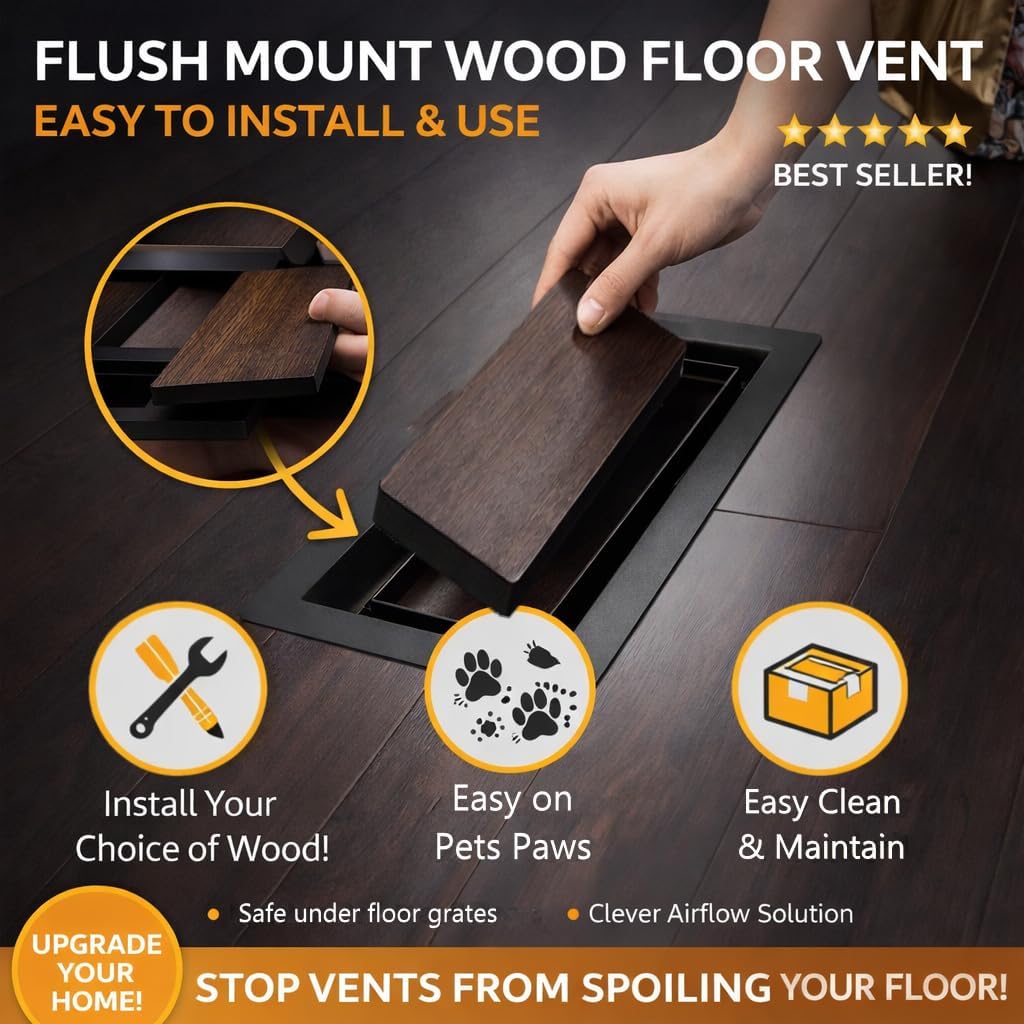 Floor Vent Covers Floor Register Floor reg Floor Duct Covers Flooring Vent Covers Vent Cover for foor Vents Flooring registers (2 X Black)