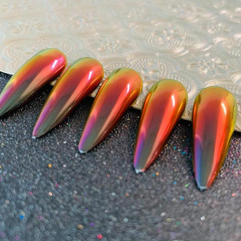 Miniatura 7 de 2 cajas de polvo de uñas de cromo rojo, efecto espejo degradado rojo y negro, pigmento mágico de polvo de uñas nacarado aurora, arte de uñas de alto