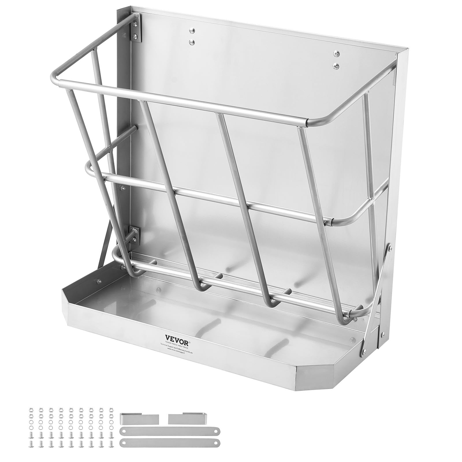 VEVOR Wall Mounted Hay Rack, 18.5 Gallon Livestock Feeder with 2.5 Gallon Feed Tray, 2 in 1 Hay and Grain Feeder, Feeds up to 5 Goats, Heavy-Duty Galvanized Steel Goat Feeders for Farm Sheep Horses