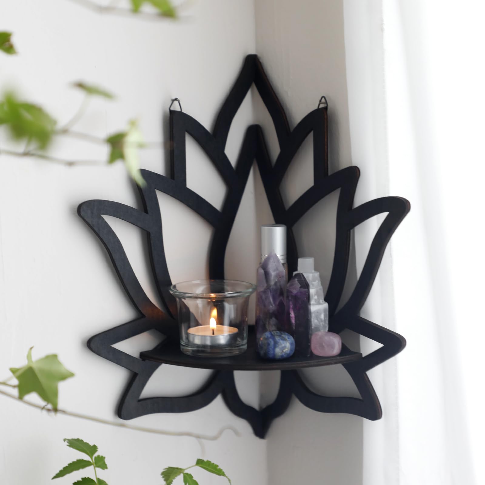 Lotus Eckregale Aus Holz – 32,8 Cm, Schwebende Wandregale Im Boho-Style