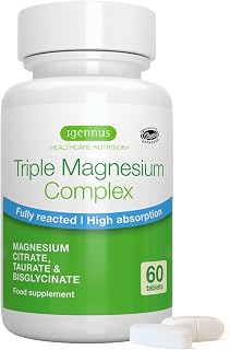 Magnesio Citrato, Bisglicinato y Taurato, Complejo Triple de Magnesio Quelado, 60 Comprimidos Veganos, Refuerzo al Descanso, Salud Ósea y Estado de Án