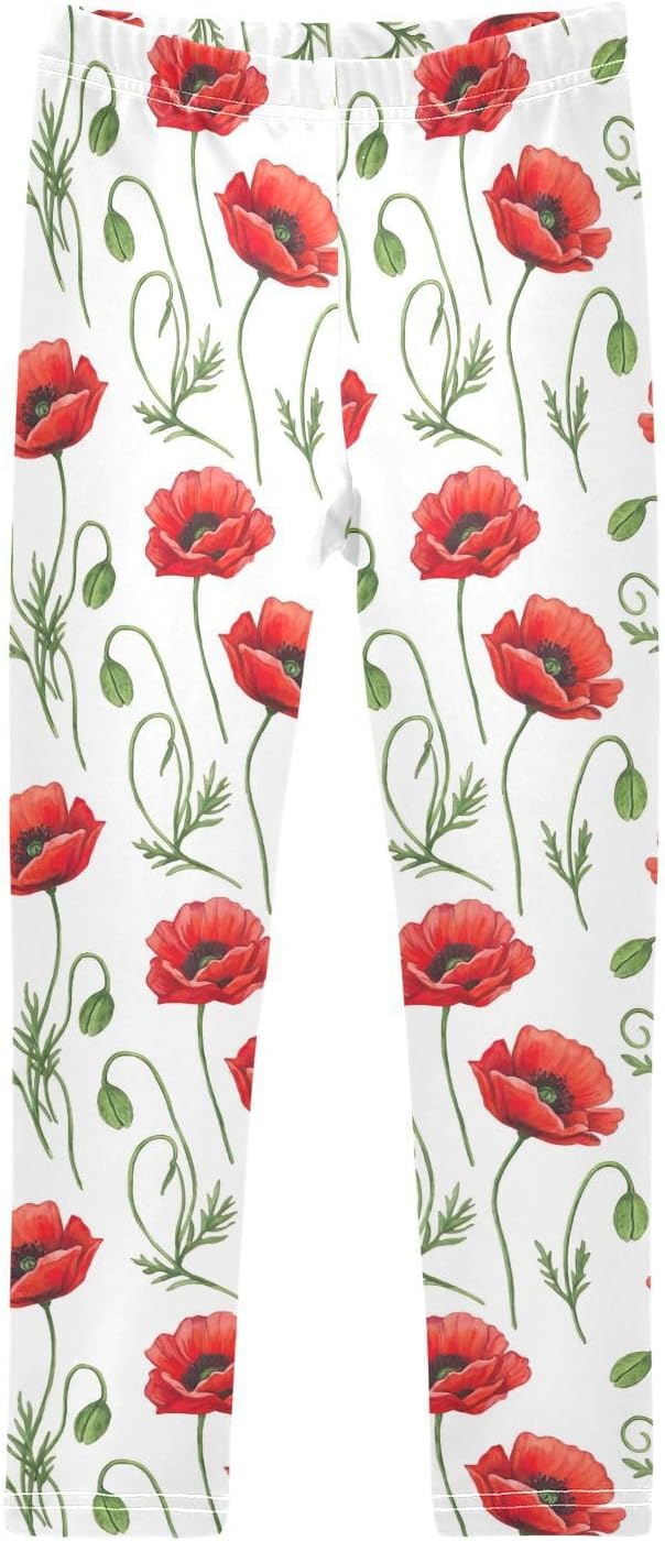 Kids Full-Length Leggings Red Poppy Flowers
