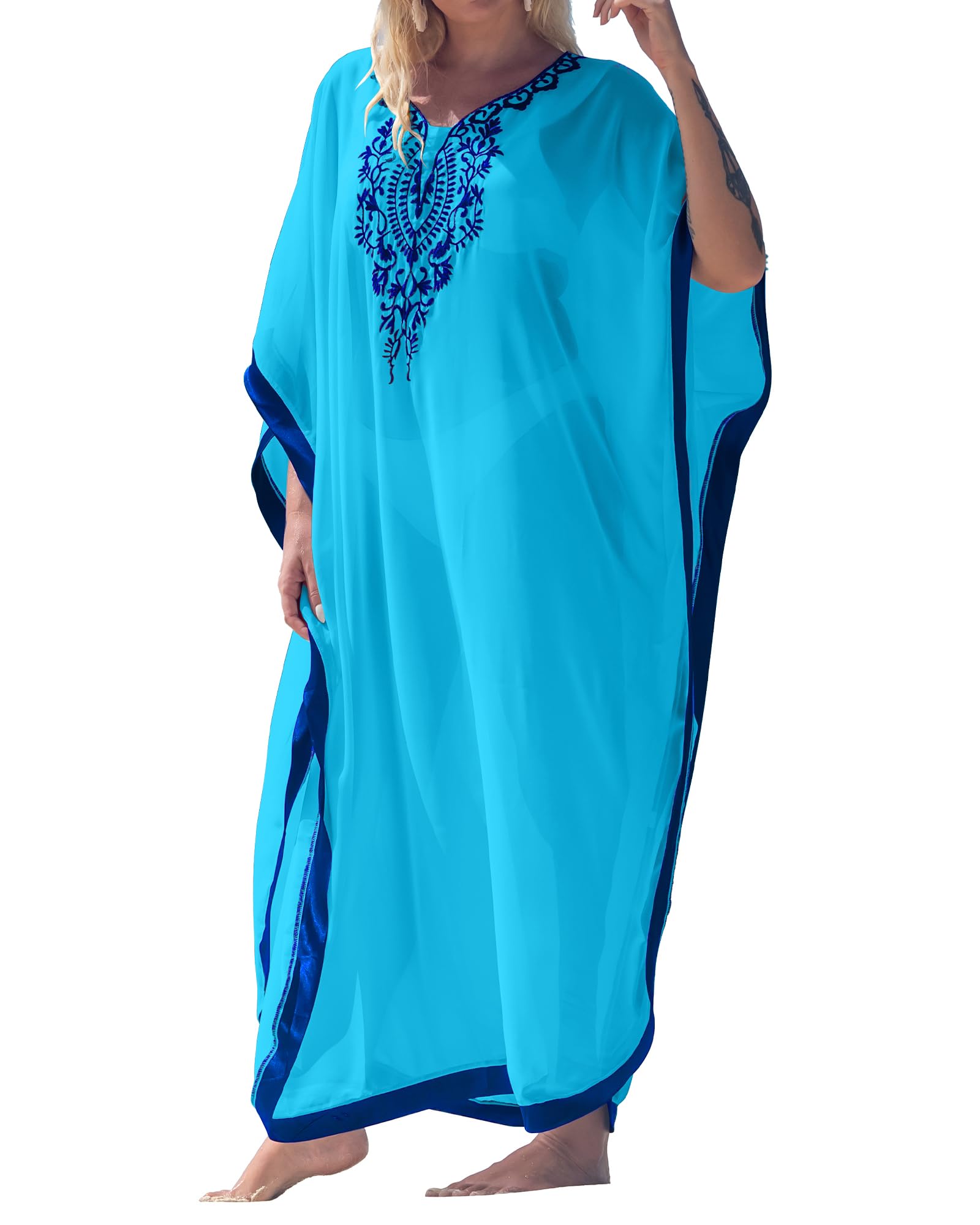 Bsubseach Women Chiffon Swimwear Turkish Kaftans Swimsuit Cover up Caftan Beach Long Dress