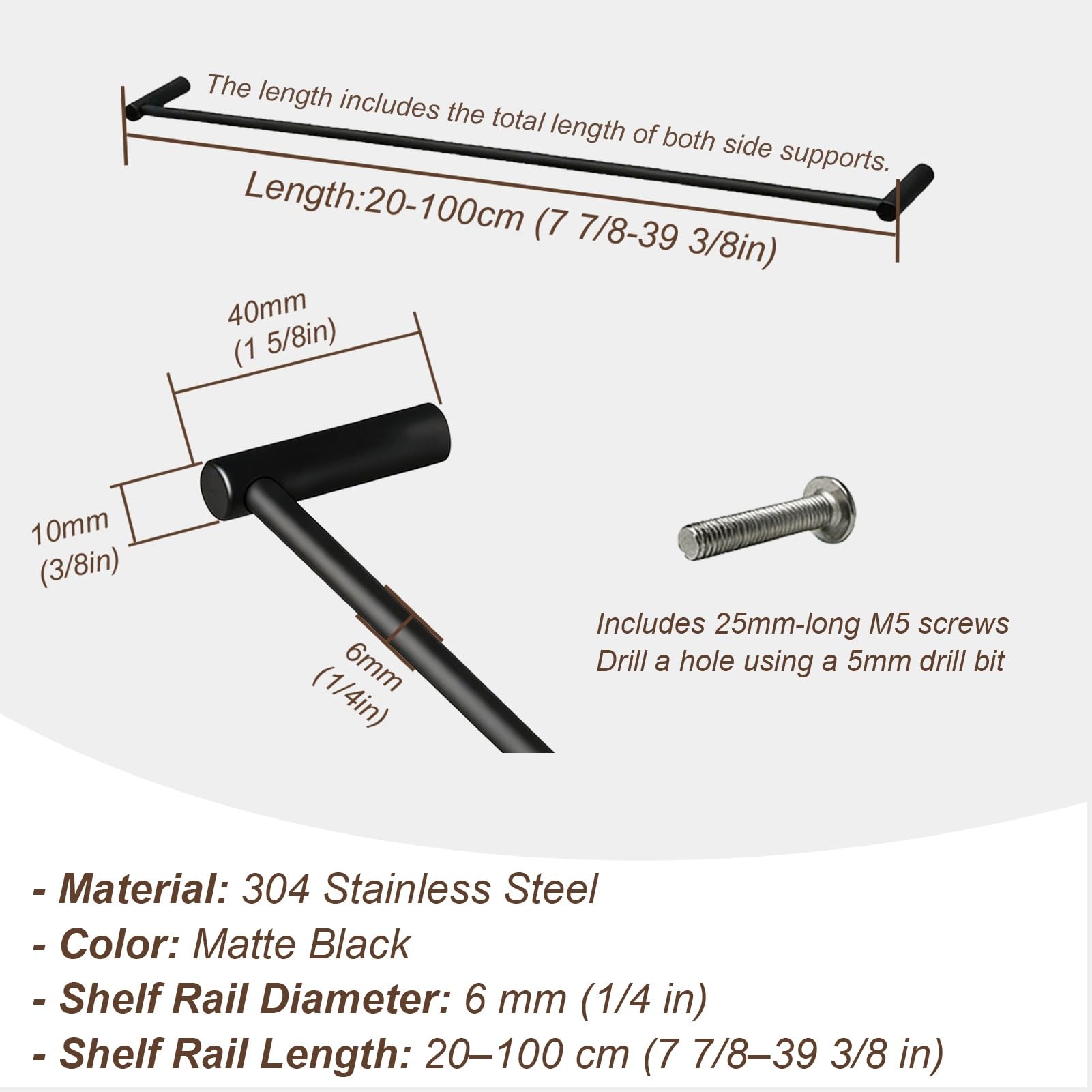 3 Szt. Barierek Ochronnych Ze Stali Nierdzewnej do Półek – Matowe, Czarne Metalowe Pręty Przednie, Zabezpieczające Przed Upadkiem(Style B,33in/84cm)