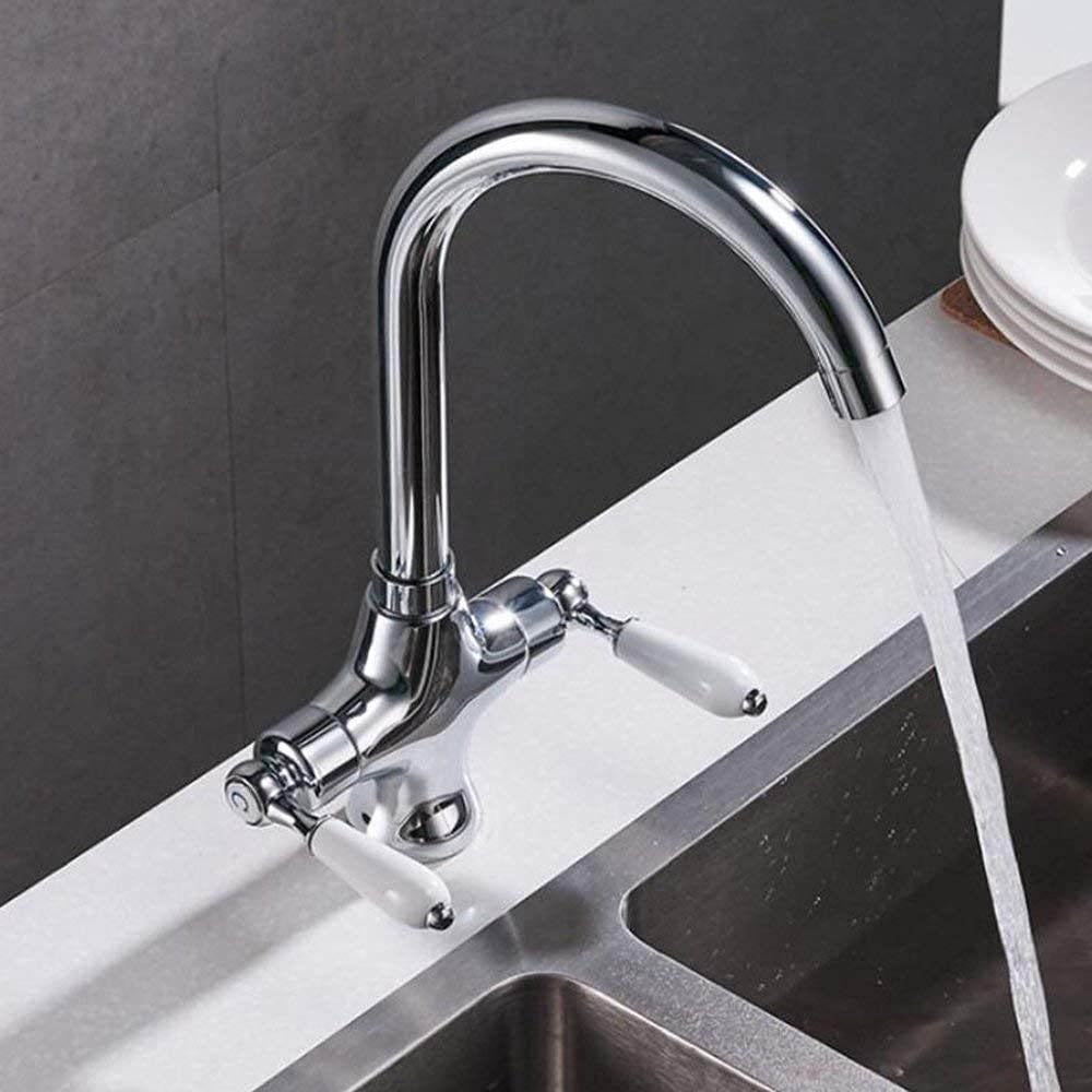 Obrotowy o 360 ° Nowoczesna bateria kuchenna Dwuuchwytowa bateria do mieszania ciepłej i zimnej wody Bateria zlewozmywakowa z ceramicznymi mosiężnymi uchwytami Z ABS Bubbler Deck Mounted Wat