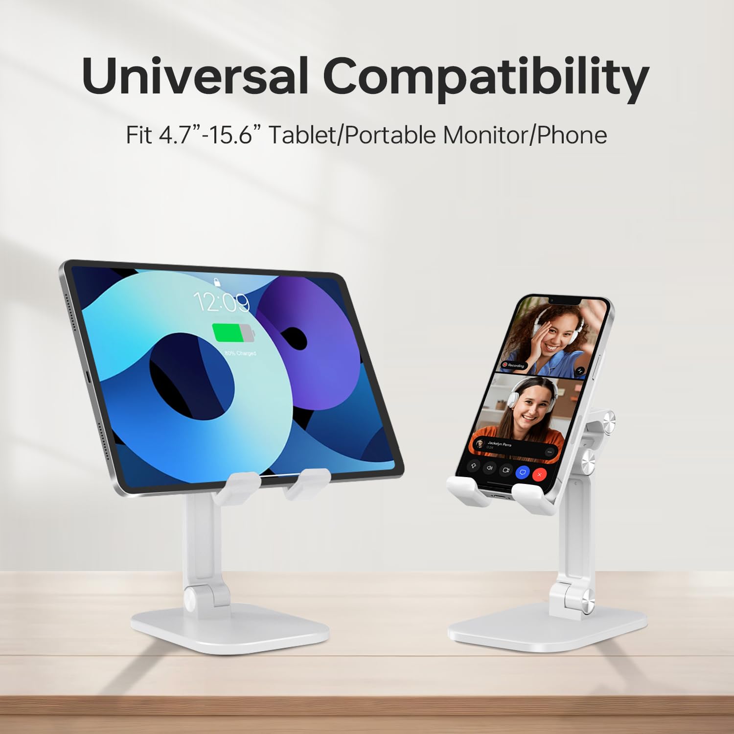 Soporte plegable para teléfono para escritorio, altura y ángulo ajustables, soporte portátil para tableta con base antideslizante para el hogar, la oficina y los viajes, compatible con iPhone