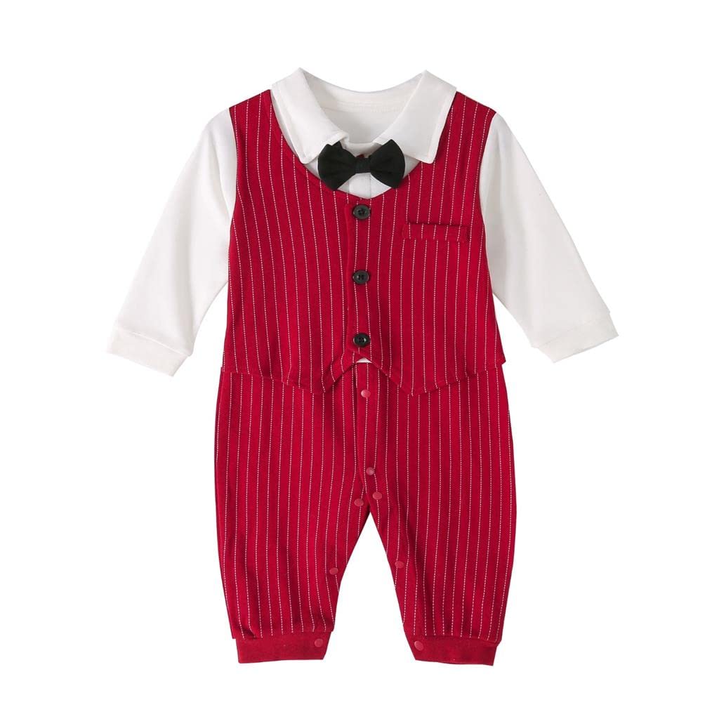 Lito Angels Men's Red Baby Boys Tuxedo Romper One-Piece Gentleman Bodysuit Formal Outfit With Bowtie Age 6-12 Months,