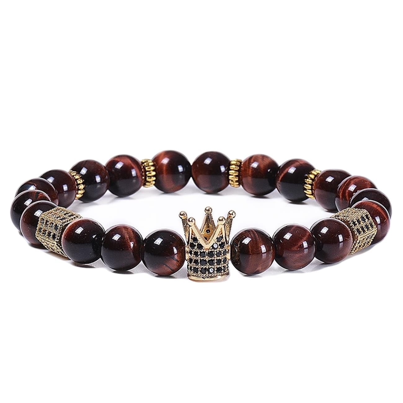 Schmuckarmbänder Krone mit Zirkonia für Sie und Ihn, Partnerarmband Tigerauge, 8 mm, handgefertigt, 18 cm. Haushaltsarmaturen