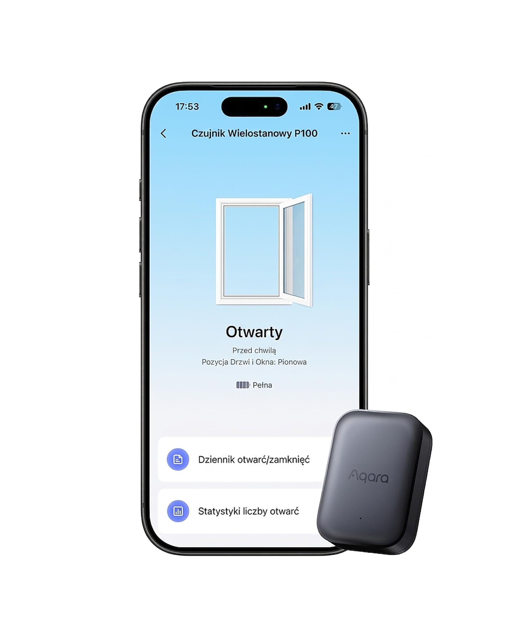 Aqara P100, Czujnik otwarcia i wibracji (Thread/Zigbee).Szary | 10 poziomów czułości, monitoring okien/drzwi. Wspiera Apple Home, Home Assistant, Alexa i Google Home