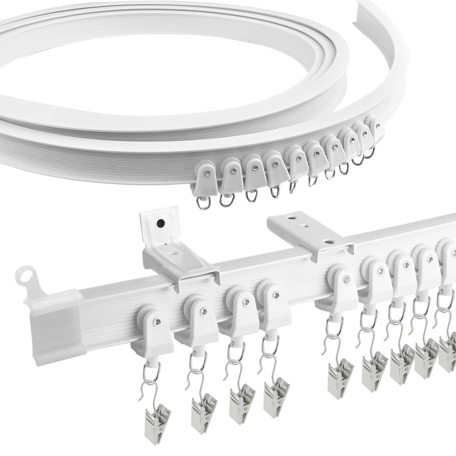 Système Rideau Modulable Rail Rideau Plafond Incurvé 5m - Flexible Et Pliable - Installation Facile Blanc Support Tringle Rideaux Sans Percage