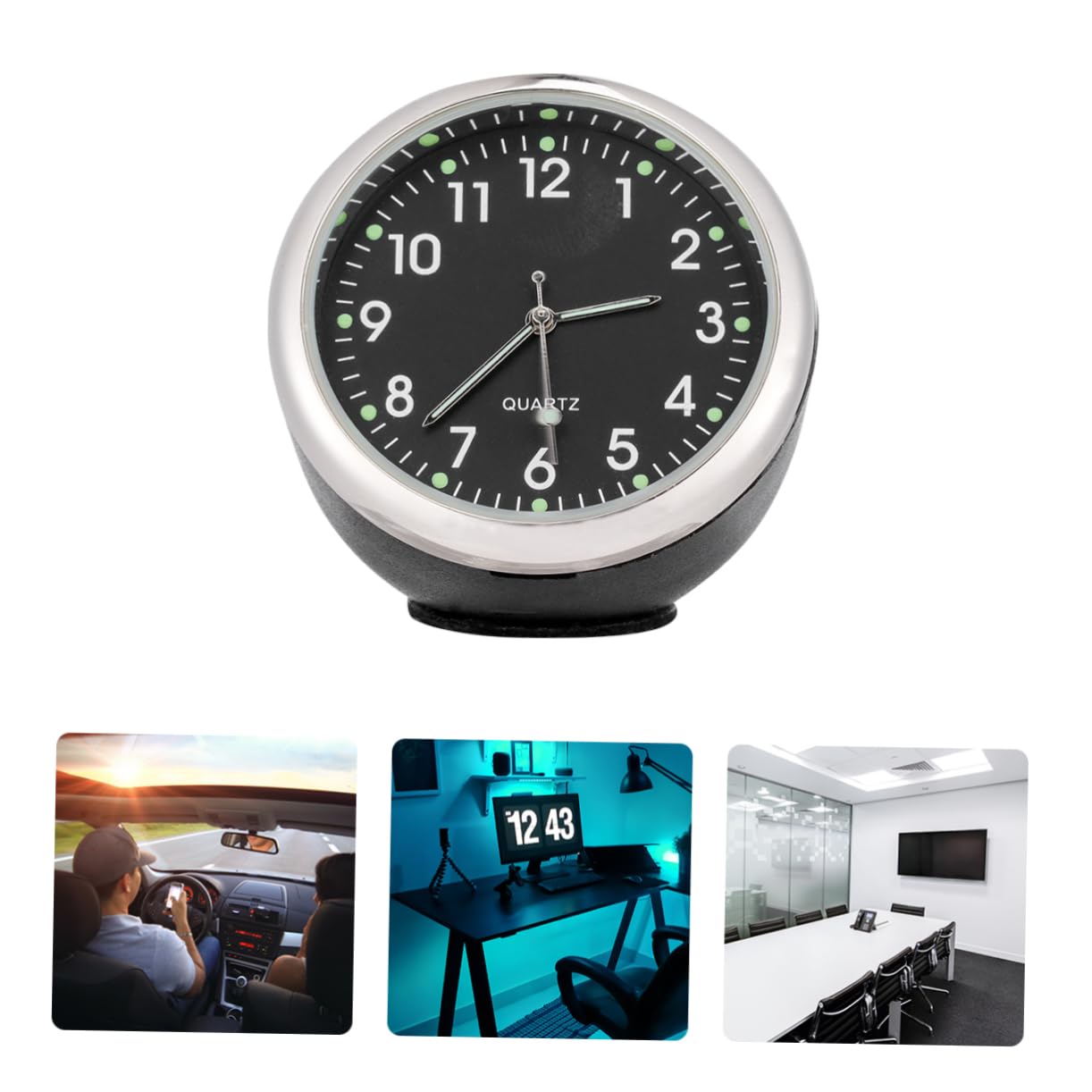 ULTECHNOVO 3piezas Reloj De Coche Quartz Mini Reloj De Tablero Para Vehículos Diseño Moderno Color Negro Sin Batería Para Decoración y Uso Casa y Oficina