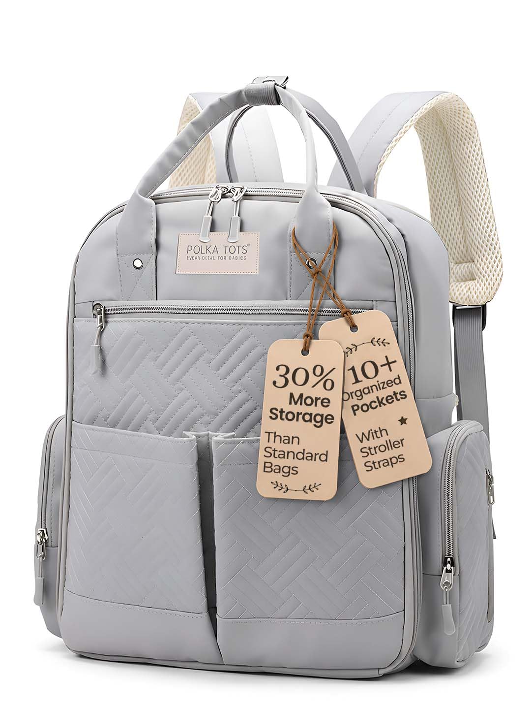POLKA TOTS ChicClass Multipurpose Diaper Bag for New Born with Pouch for Mothers, Maternity Waterproof Bags with Ergonomic Straps for Travel, 10+ Compartment Stylish Diaper Bag for Mom - Solid Grey-image-31
