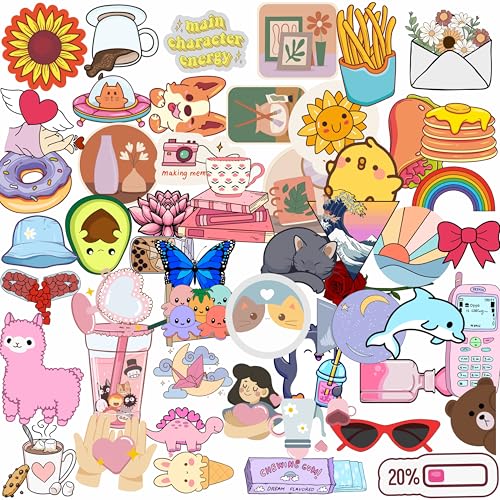 FUNKVERSE Pack of 56 Waterproof Trendy Vinyl Aesthetic Reusable Stickers for Laptop, Bike Helmet, Scrapbook Quotes, Phones, Computers, Bottles, Diaries, Journals
