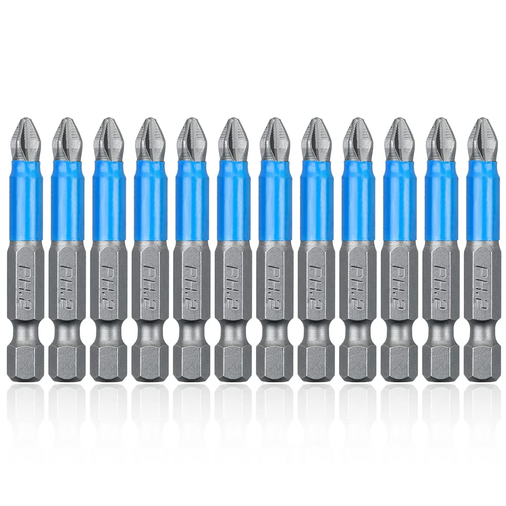 Mesee10 Pieces Magnetic Phillips Screwdriver Bits 1/4" Hex Shank Anti-slip PH2 Cross Head Screwdriver Bit Set Repairing Tool for Tightening Unscrew Screw Bolt - 50mm Length