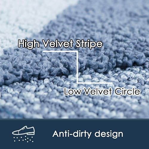 Miniatura 4 de Tiita Alfombra de baño grande de 24 x 40 pulgadas, color azul, absorbente, alfombra de microfibra geométrica, alfombra de ducha, color azul