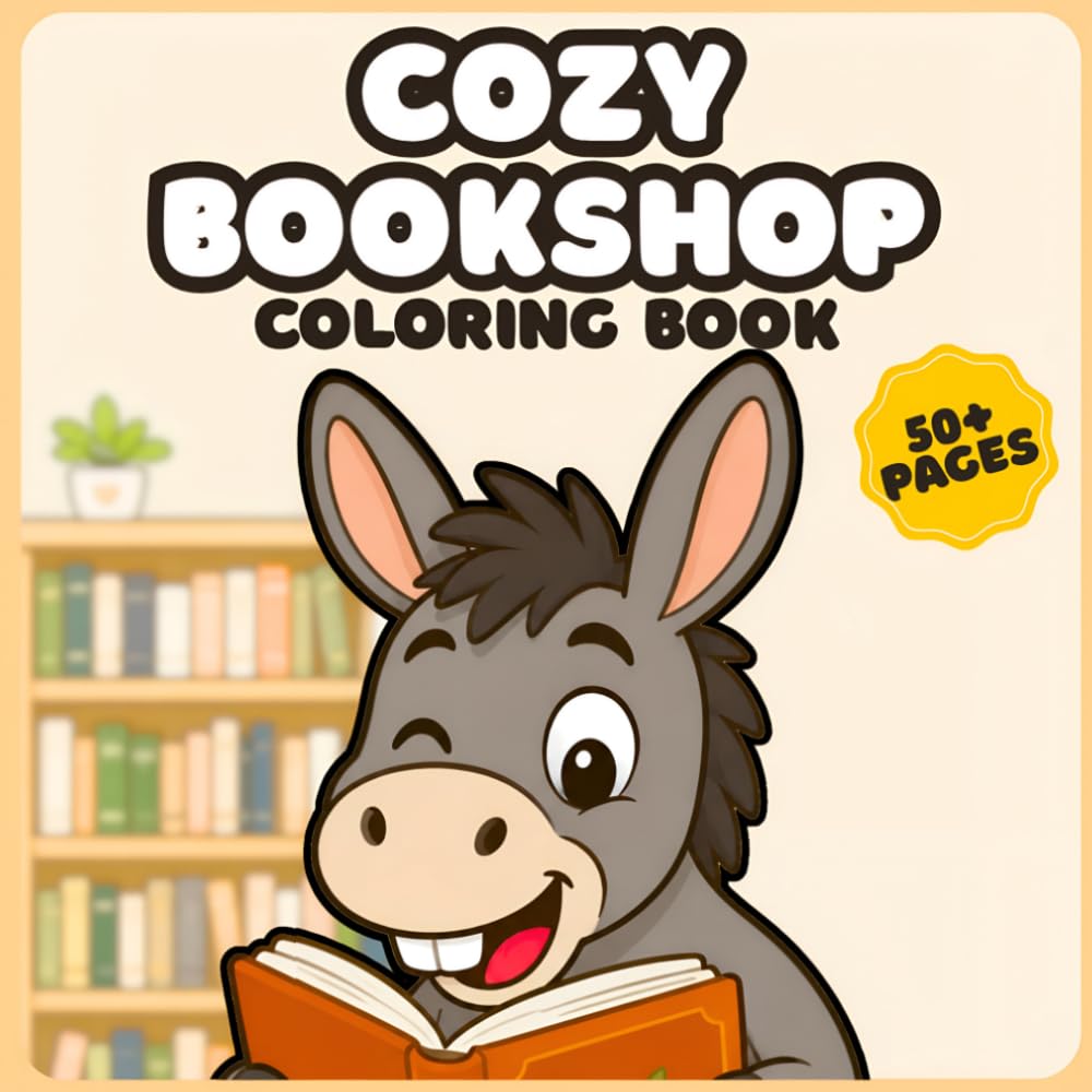 Cozy Bookshop: Bold & Easy Coloring Book with 50 Cute and Relaxing Woodland Bookshop Scenes for Adults, Teens & Cozy Coloring Lovers