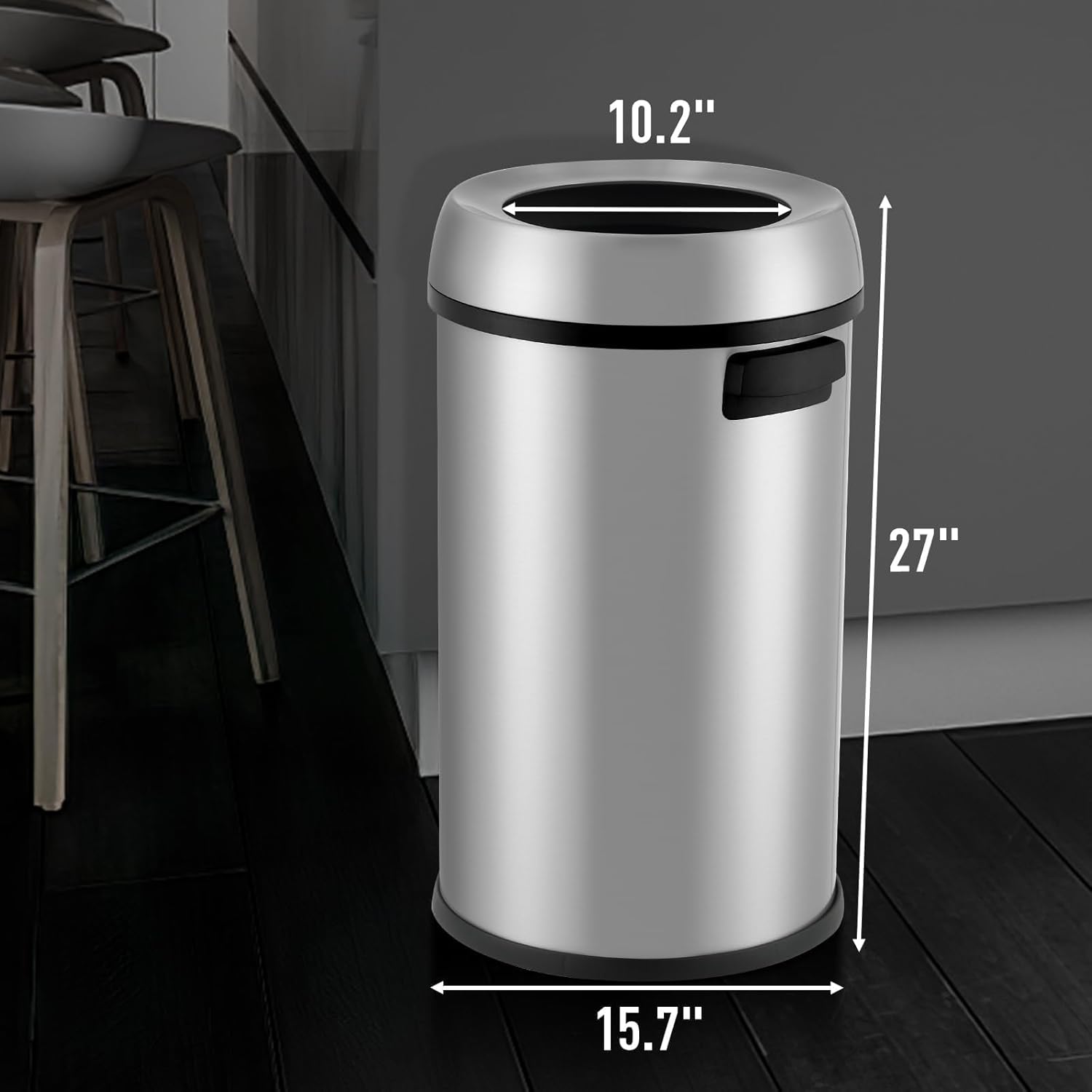 65L/17 Gallon Heavy Duty Commercial/Kitchen Trash Can, Fingerprint-Resistant Waste Bin, Brushed Stainless Steel Finish Open Top Waste Bin for Office Bedroom Restaurant, Commercial Grade