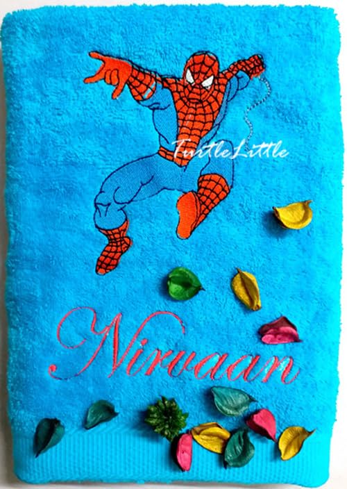 TurtleLittleTurtleLittle, Cotton, Superhero Personalised Kids Bath Towel, 500 GSM (Set of 1, Blue)