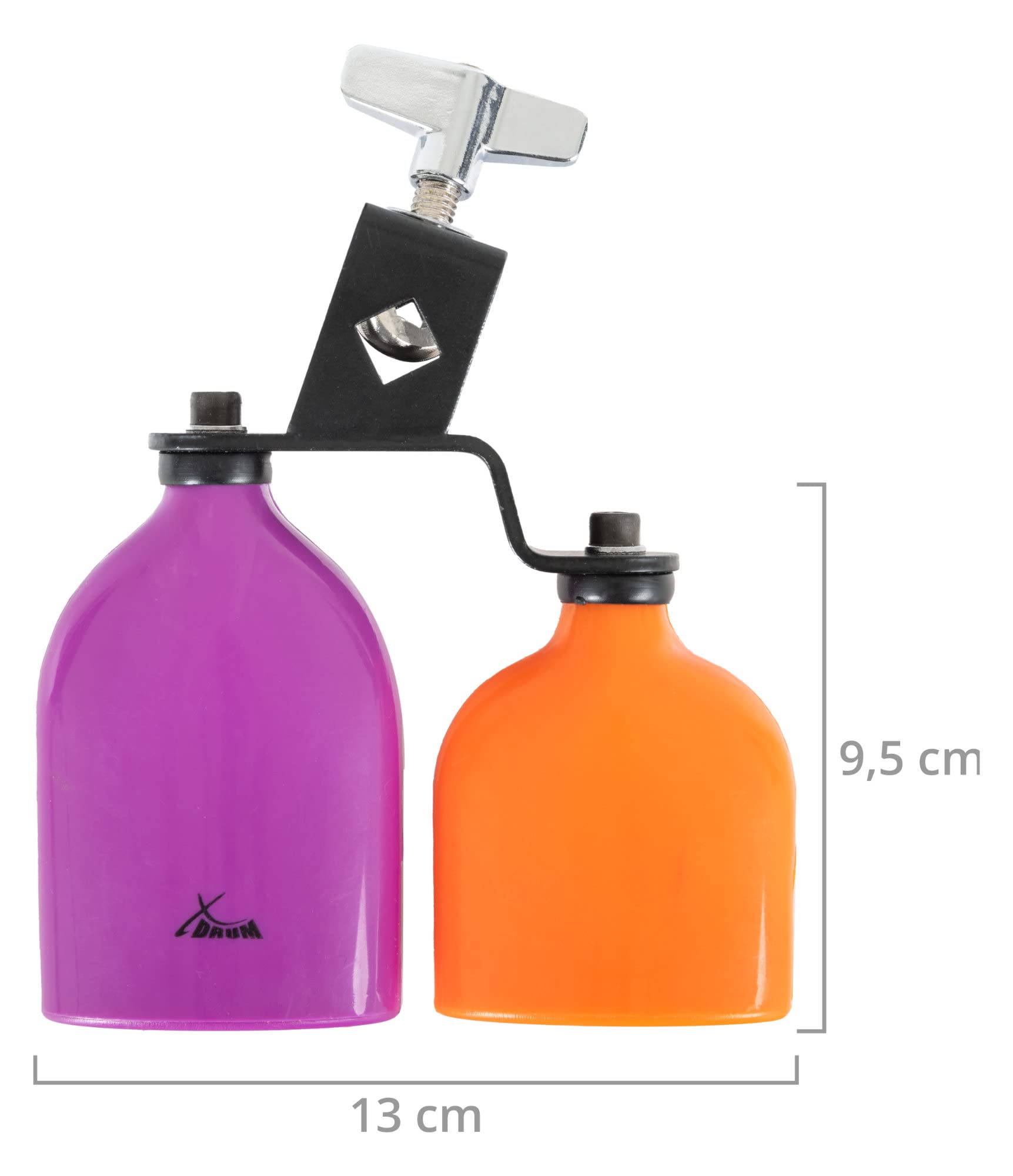 XDrum PB3-VTOG Percussion Block Dual - Due Agogo-Blocks accordati diversamente su un supporto - In plastica indistruttibile - Suono potente e penetrante - Viola/Arancione