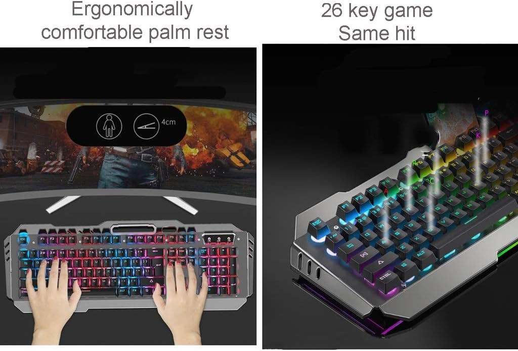 ARCH Waterproof Gaming Keyboard with Multimedia Knob, Knob Ergonomics Mechanical Keyboard with Mobile Phone Holder Slot,for Windows PC Computer Desktop (Color : A)