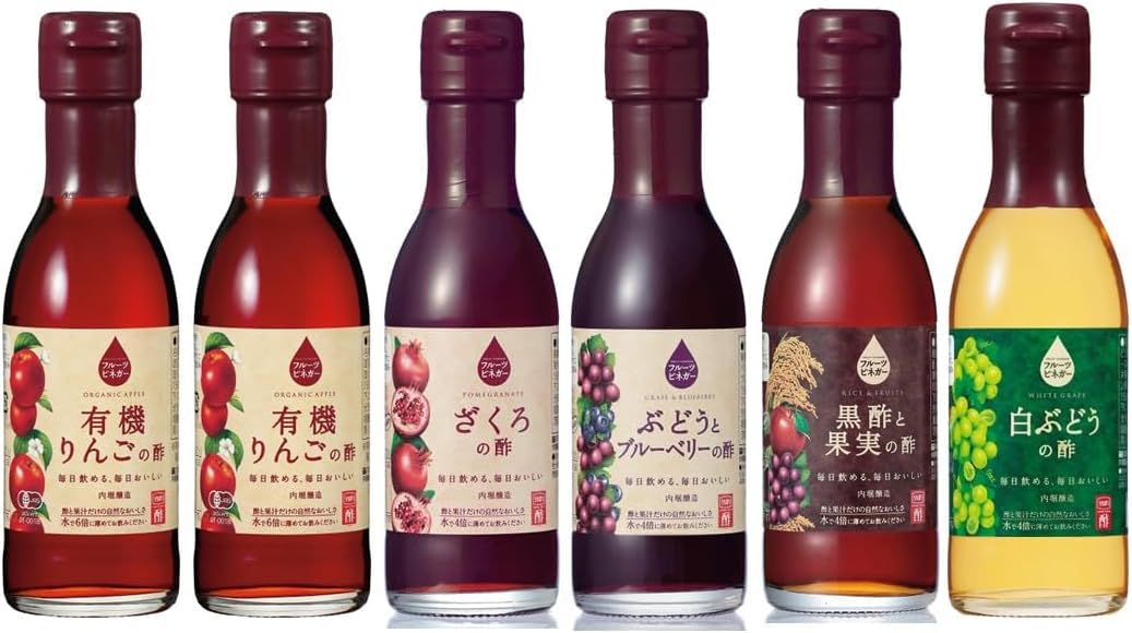 内堀醸造 フルーツビネガートライアルセット 150ml×6本 果汁100％ ドリンク 黒酢 りんご酢 ぶどう酢 無糖 ジュース 希釈用 果実酢 アソート お試しセット