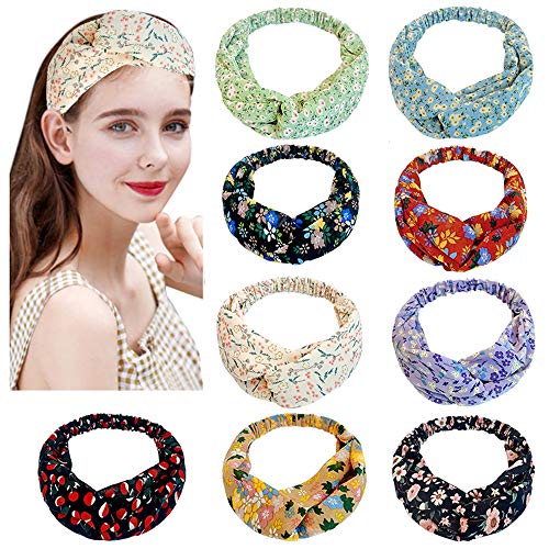 Yamny 9 pack women's boho headband, ladies floral headband, cross hair accessories (pattern 2)