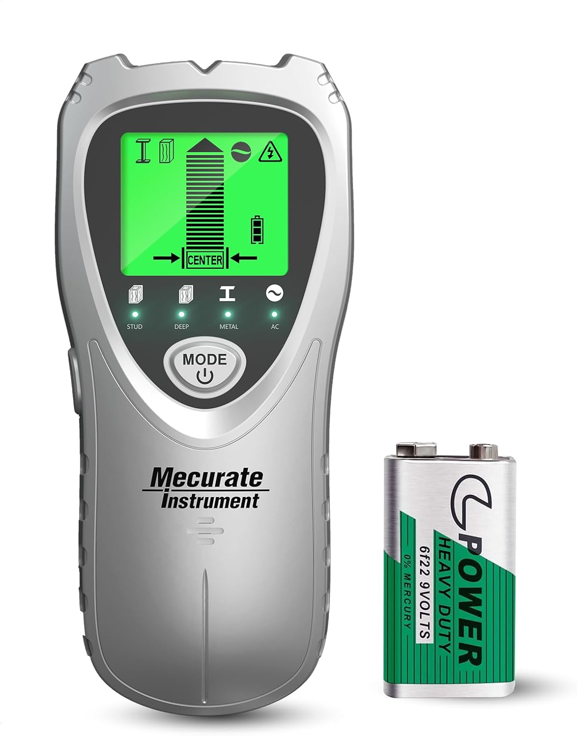 Mecurate Sliver Stud Finder Wall Scanner Sensor - 5 in 1 Electronic Stud with LCD Display & Audio Alarm for Wood AC Live Wire Metal Silver
