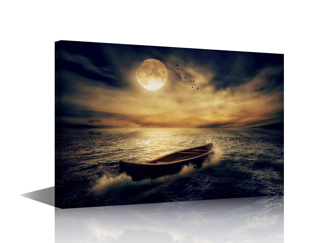 TISHIRON Night at Sea Wall Art for Bedroom Large Living Room Wall Decor Boat Sailed on the Sea Poster Framed Ready to Hang Ship Picture for Bedroom Wall Decor House Decorations 24" Wx36 Hx1 Panel