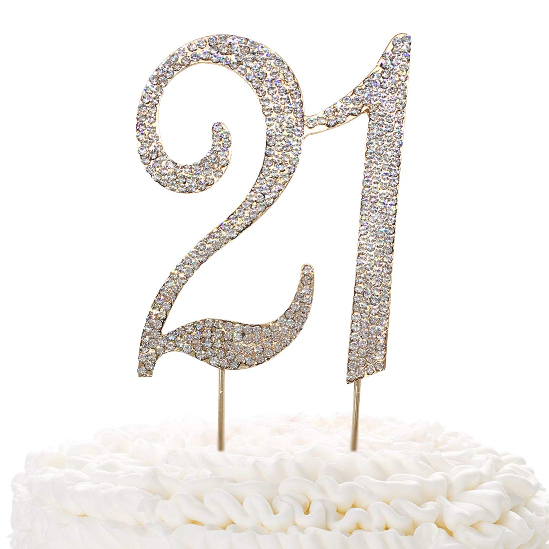 21 Gold Cake Topper | Premium Sparkly Crystal Rhinestones | 21th Birthday or Anniversary Party Decoration Ideas | Quality Metal Alloy | Perfect Keepsake