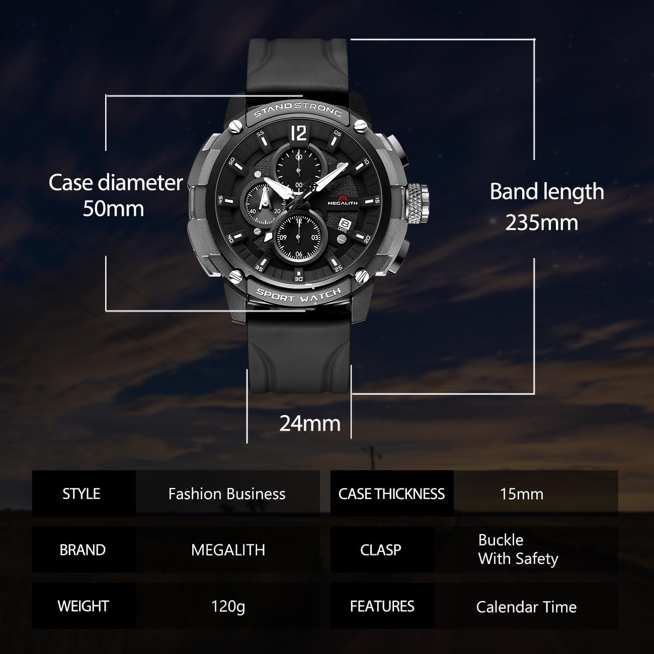 MEGALITH Heavy Duty Watches for Men: Military Sport Analog Chronograph with Luminous - Waterproof Design for Daily Casual Wear and Outdoor Sport Hiking Camping - Model 8231