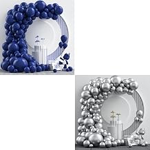 NISOCY Silver Blue Balloon Garland Arch Kit, 204Pcs 18In 12In 10In 5In Silver Navy Blue Balloons with Different Sizes for Baby Shower Birthday Graduation Wedding Party Decorations