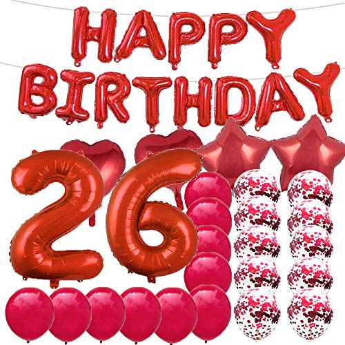 Sweet 26th Birthday Decorations Party Supplies,Red Number 26 Balloons,26th Foil Mylar Balloons Latex