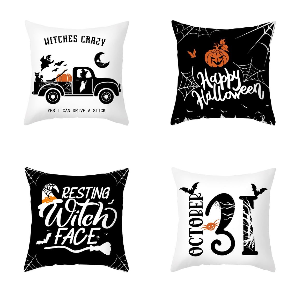 Chenlane Silk Pillow Coversheets Cushion Queen Halloween, Outdoor Couch Textured Private Customisation 50x50 cm, 4Pcs
