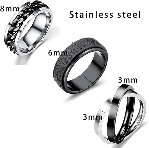 Miniatura 9 de Nanafast Juego de 3 anillos giratorios de acero inoxidable para la ansiedad, anillos giratorios para mujeres y hombres, anillos para aliviar el