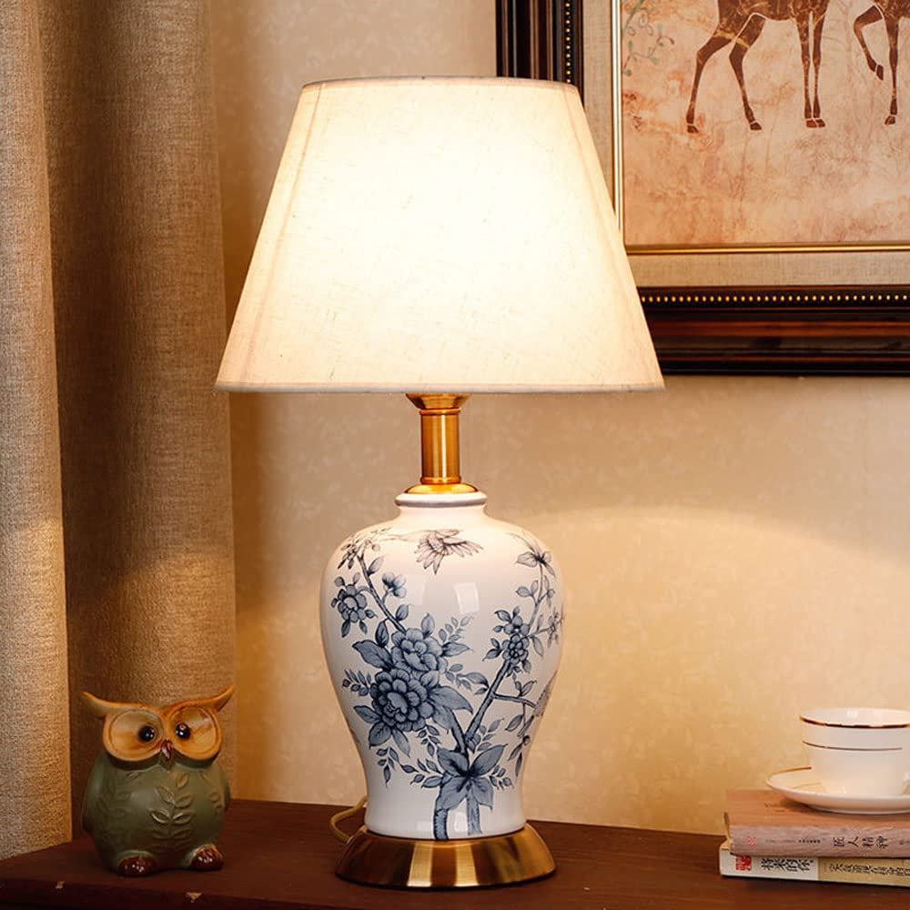 asdchZen 20" Traditional Table Lamp Modern Bedside Lamp Vintage Decorative Table Lamp Ceramic Bedside Lamp Living Room Study Desk Lamp Nightstand Lamps Vintage Bedside Lamps-A,G