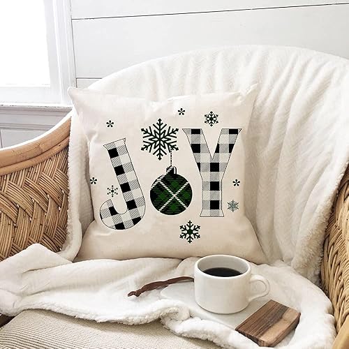 Miniatura 5 de 4 fundas de almohada de Navidad de 18 x 18 pulgadas, fundas de almohada decorativas rústicas a cuadros de búfalo para decoración de Navidad, fundas