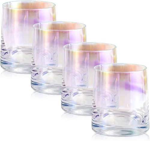 Miniatura 1 de Juego de 4 vasos de whisky de colores, vidrio antiguo de 8.8 onzas, vasos de rocas, cristalería para beber sin tallo para hombres y mujeres, whisky