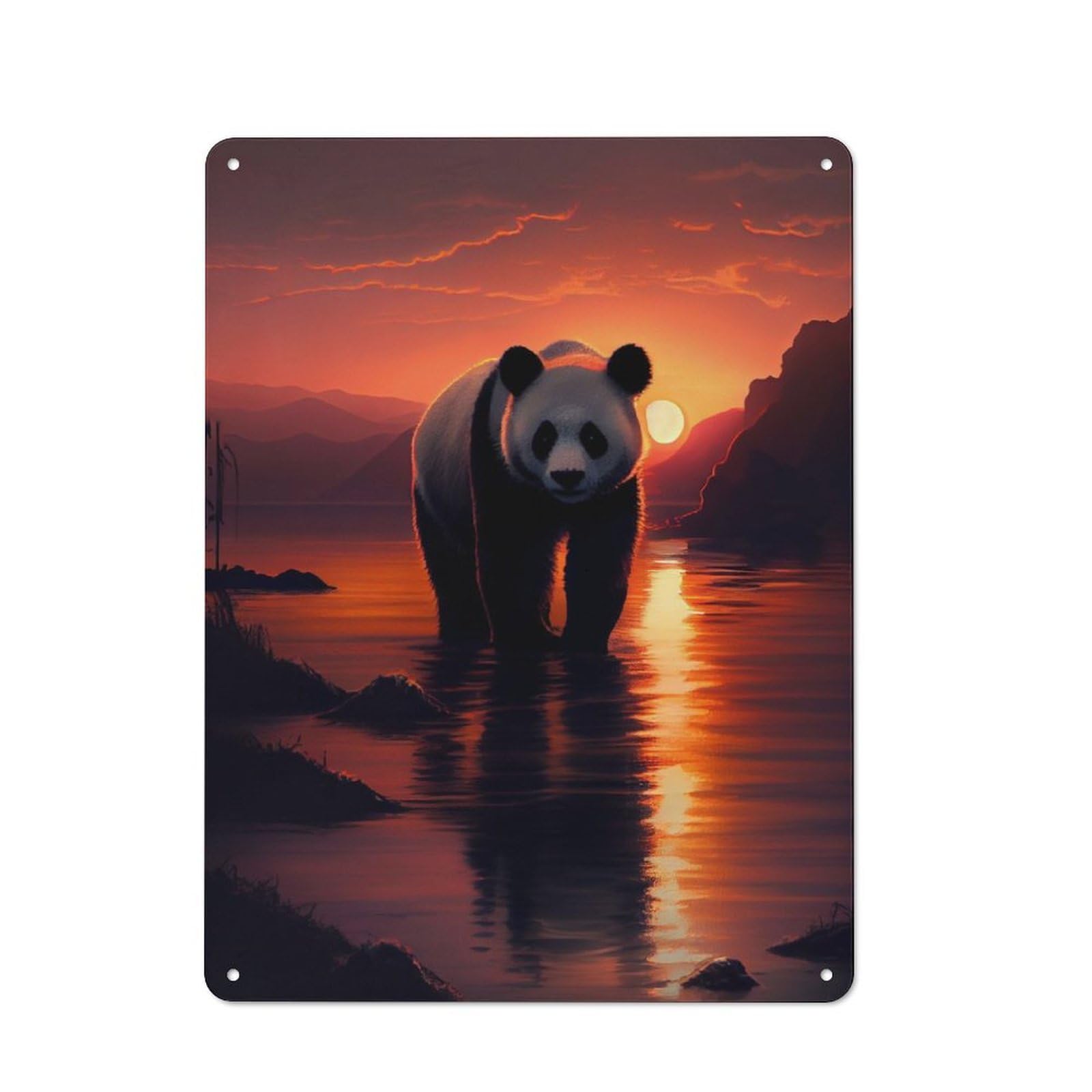 Junmoney Panda Sunset Retro Tin Sign 40X30cm Featuring For Bar Or Restaurant, For Metal Sign Collectors, For Garage And Workshop Walls