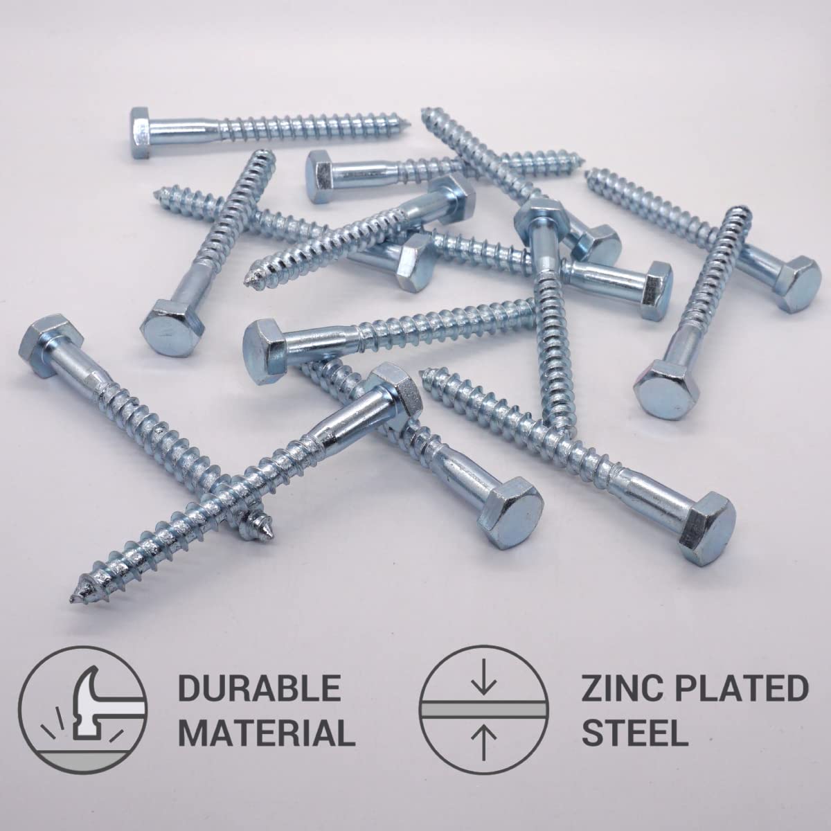 SKIR'CO (15 pcs) DIN 571 Zinc Plated Steel Hexagon Head Wood Screws M10 x 100 mm, Coach Screws, Hex Screw, Lag Bolts - Image 3