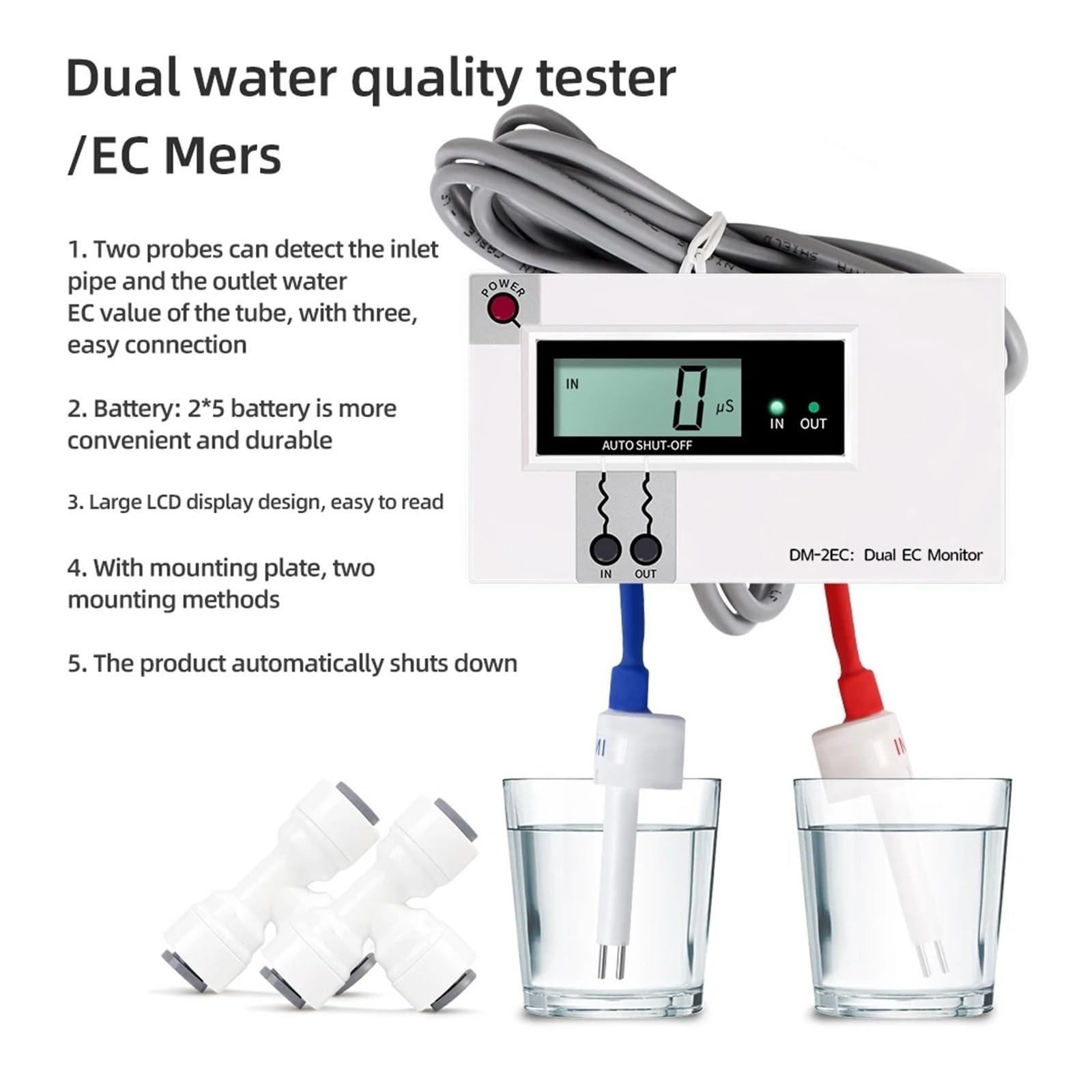 do wody pitnej, akwariów i nie tylko DM1/DM2 TDS/EC Water Quality Tester Dual TDS/EC Meter LCD Display Dual Probe Drinking Water Pool Aquarium PH Meter Tds(TDS Meter)